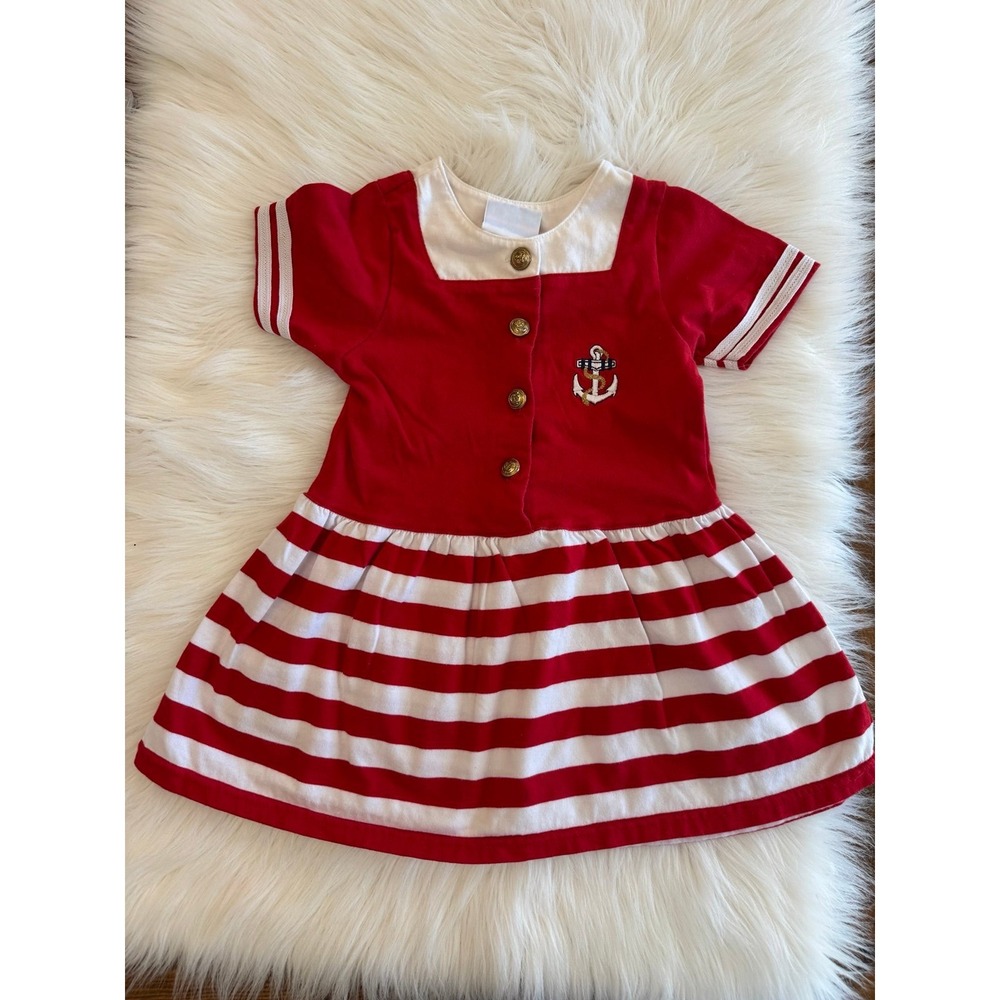 Vintage in design sailor striped red white dress‎ size 2 fit